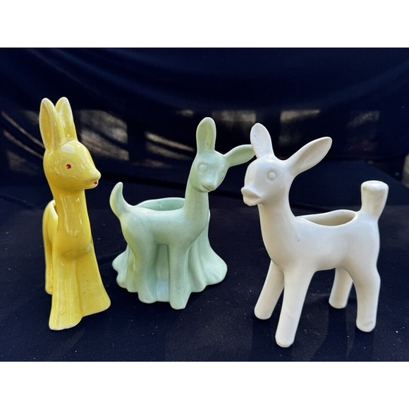 3 Vintage Haeger & Shawnee Pottery Deer Planters Excellent Condition! -A6